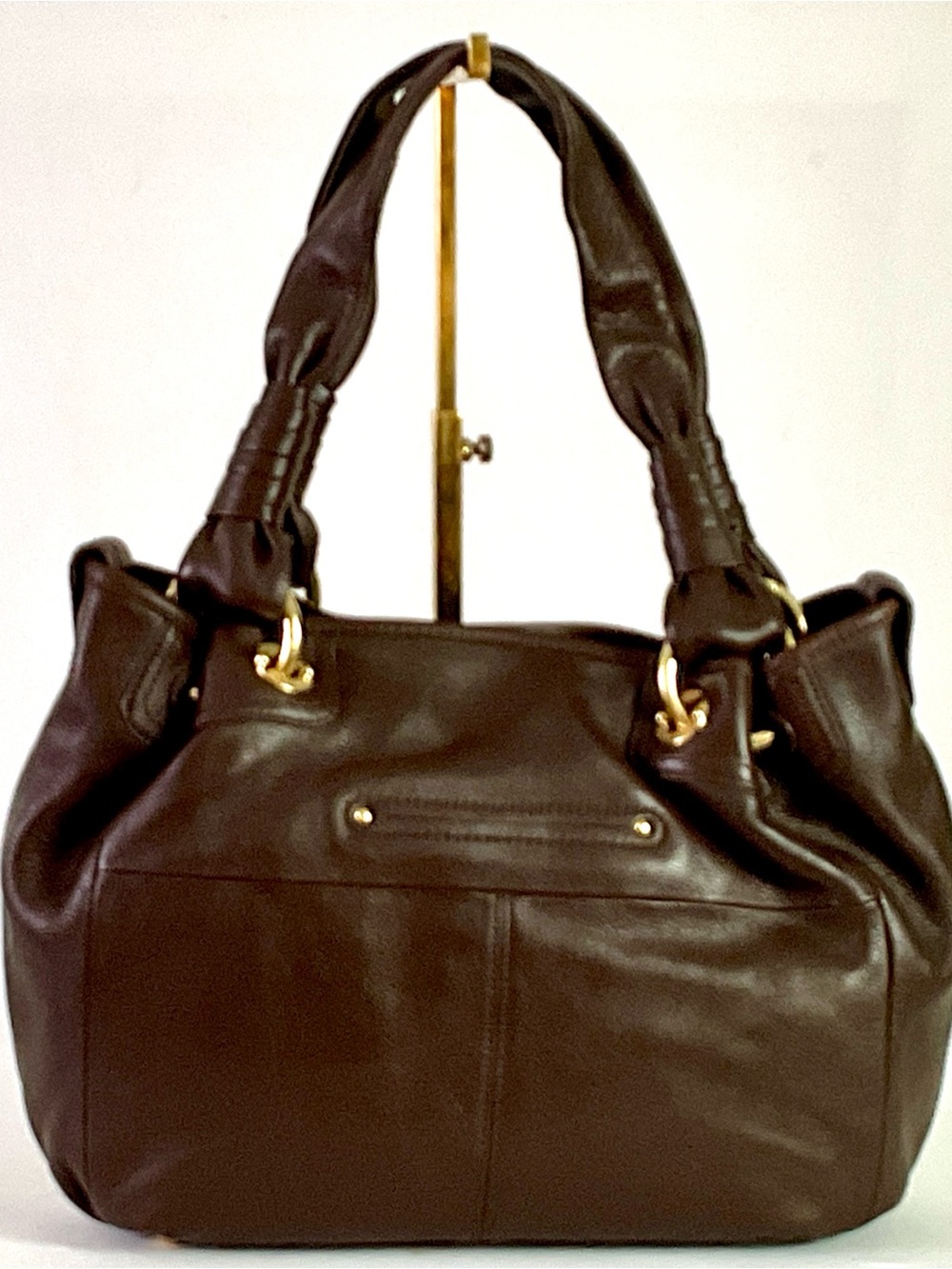 NWOT- B Makowsky brown, pleated, leather, goldtone hardware hobo shoulder bag - Picture 6 of 15